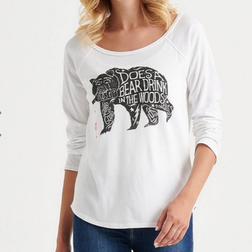 NWT Lucky Brand Rosè Wine Bear Printed Top